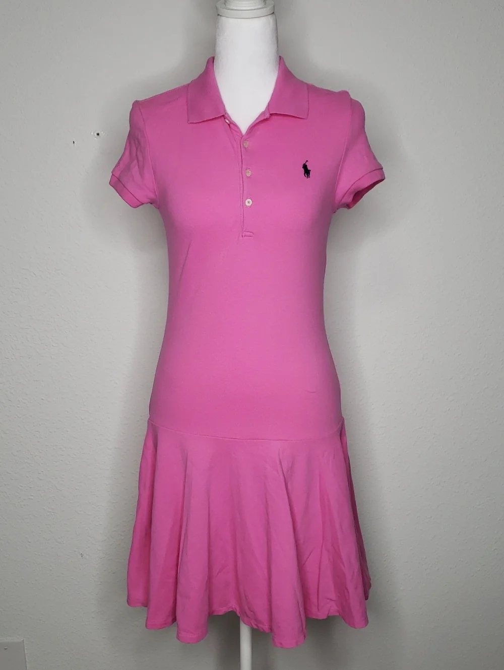 Polo Ralph Lauren Cotton Stretch Button Tennis Prep Knit Dress Size L Pink